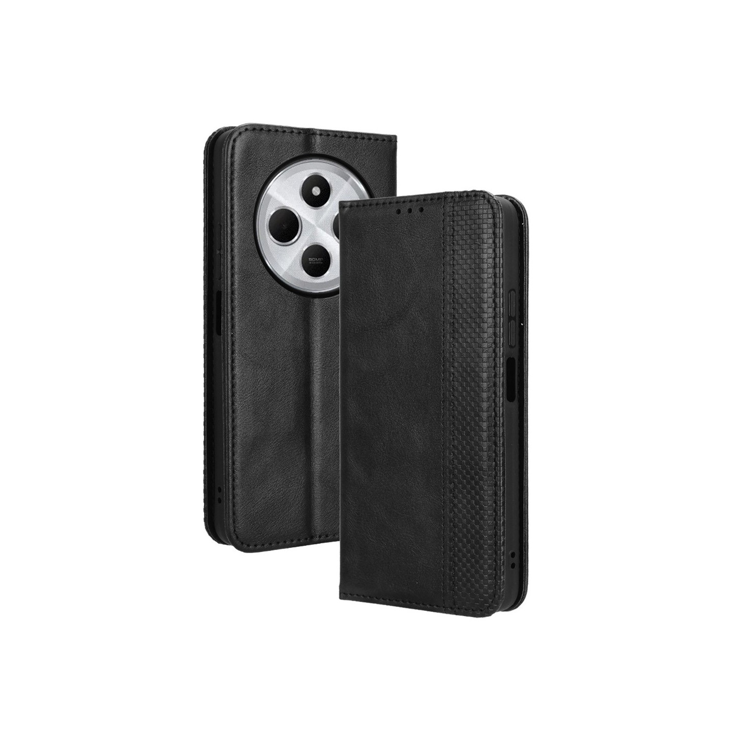 Vintage Plånboksfodral Till Xiaomi Redmi 14C - Svart