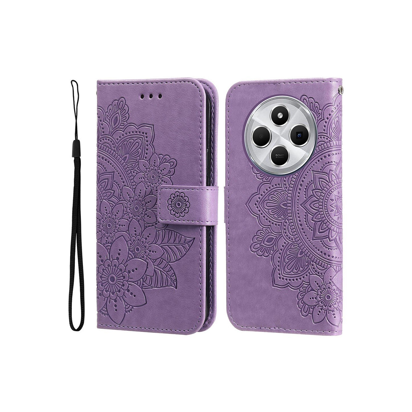 Till Xiaomi Redmi 14C Plånboksfodral med Blommigt Mönster - Lila