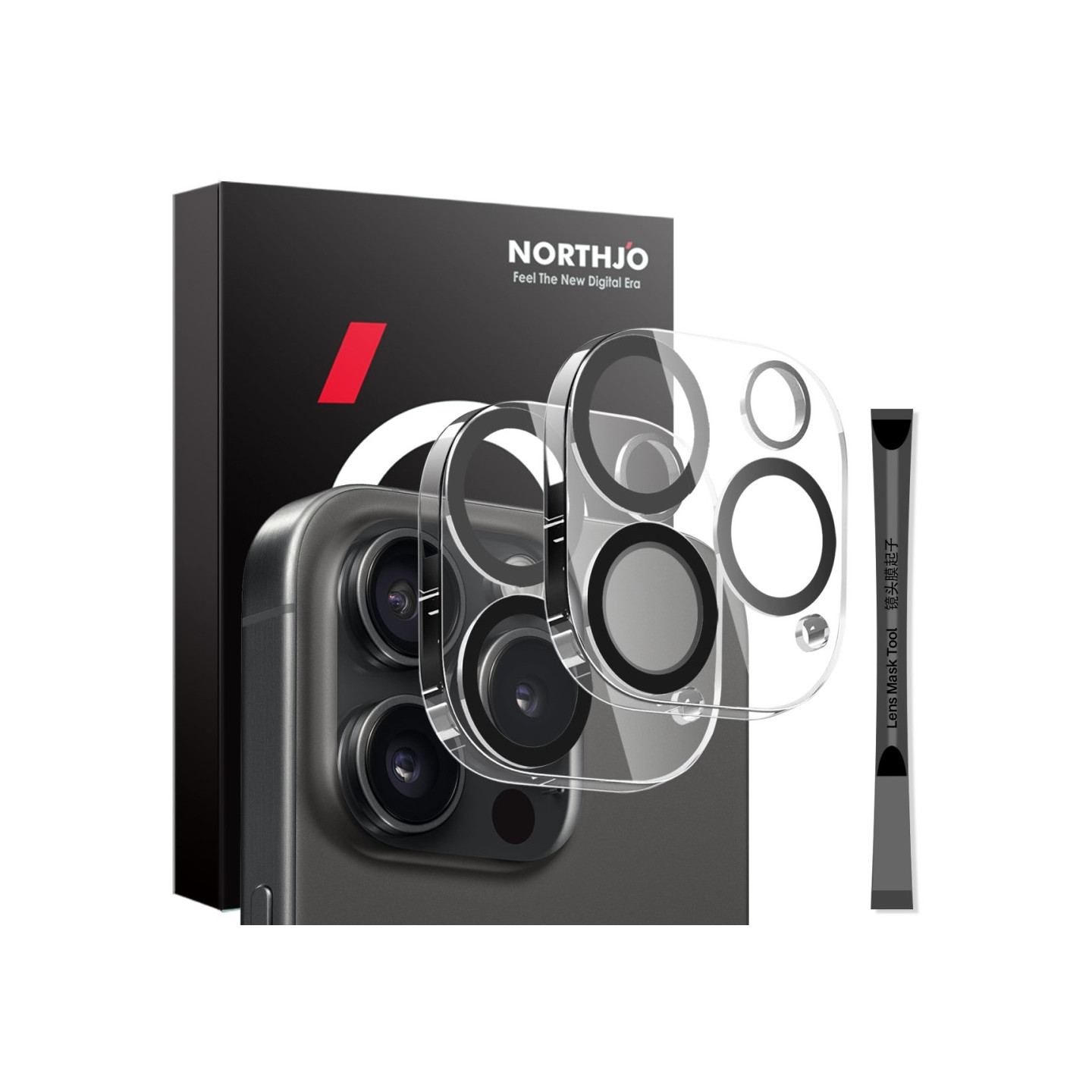 NORTHJO 2 kpl Kameran Linssinsuoja Mustilla Kehyksillä iPhone 16 Pro / 16 Pro Max, HD Kirkas Karkaistu Lasi 3D Kattava Suoja