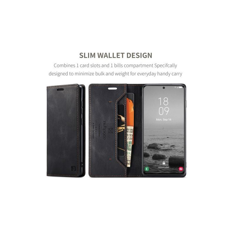 AUTSPACE A01 Retro Wallet Case for Samsung Galaxy S23 - Black