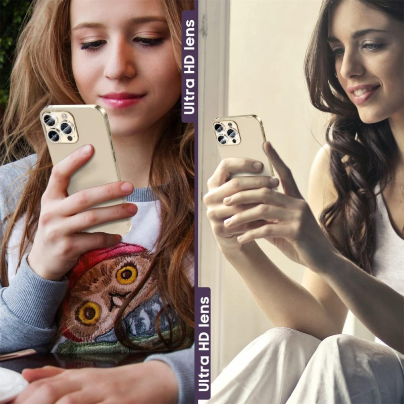 For iPhone 16 Pro 16 Pro Max kameralinsedeksel herdet glass+metallring - gull