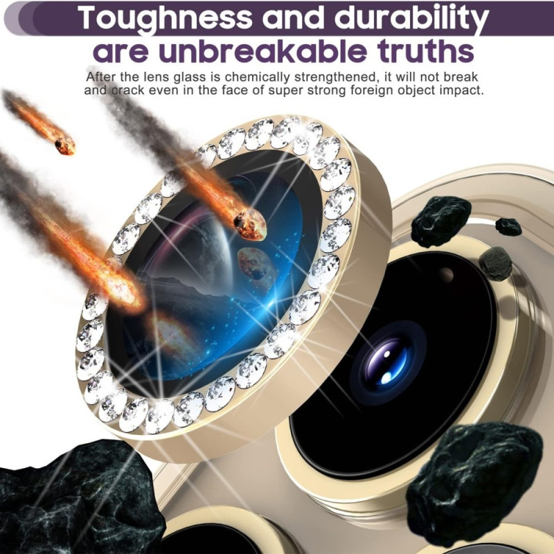 For iPhone 16 Pro 16 Pro Max Camera Lens Protector Tempered Glass+Metal Ring - Gold