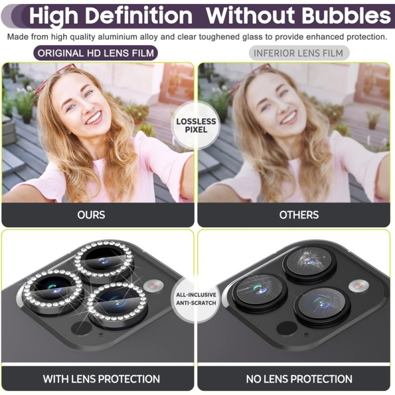 För iPhone 16 Pro 16 Pro Max Kamera Linsskydd härdat glas+metallring - Svart