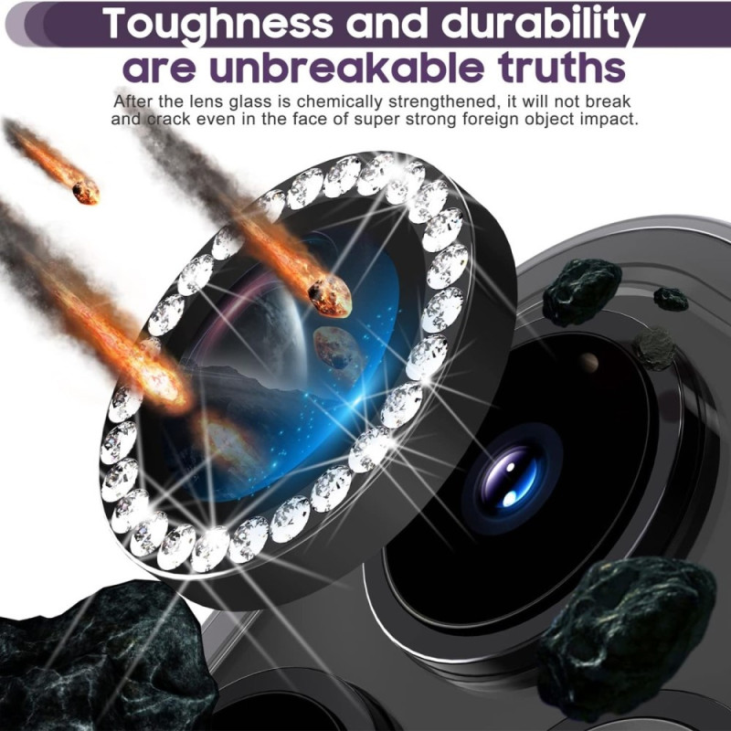 For iPhone 16 Pro 16 Pro Max Camera Lens Protector Tempered Glass+Metal Ring - Black