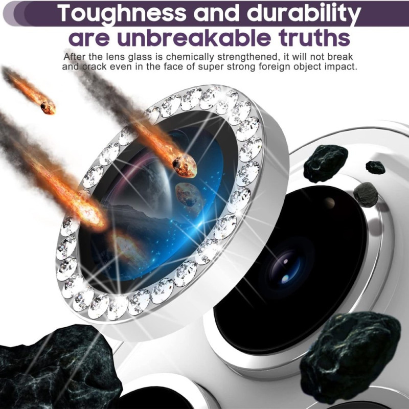 För iPhone 16 Pro 16 Pro Max Kamera Linsskydd härdat glas+metallring - Silver