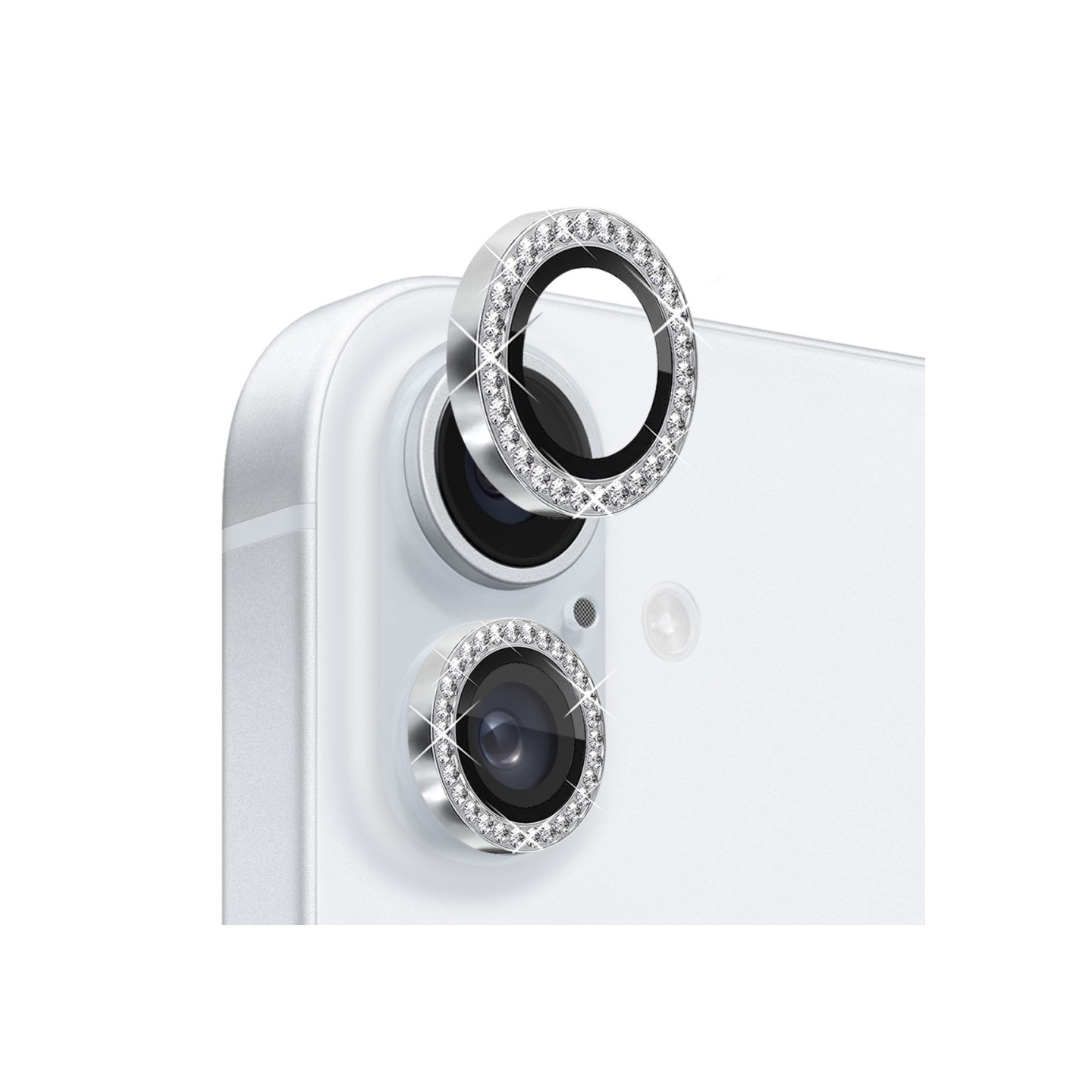 NORTHJO For iPhone 16 / 16 Plus Lens Protector Rhinestone Ring Tempered Glass Lens Film