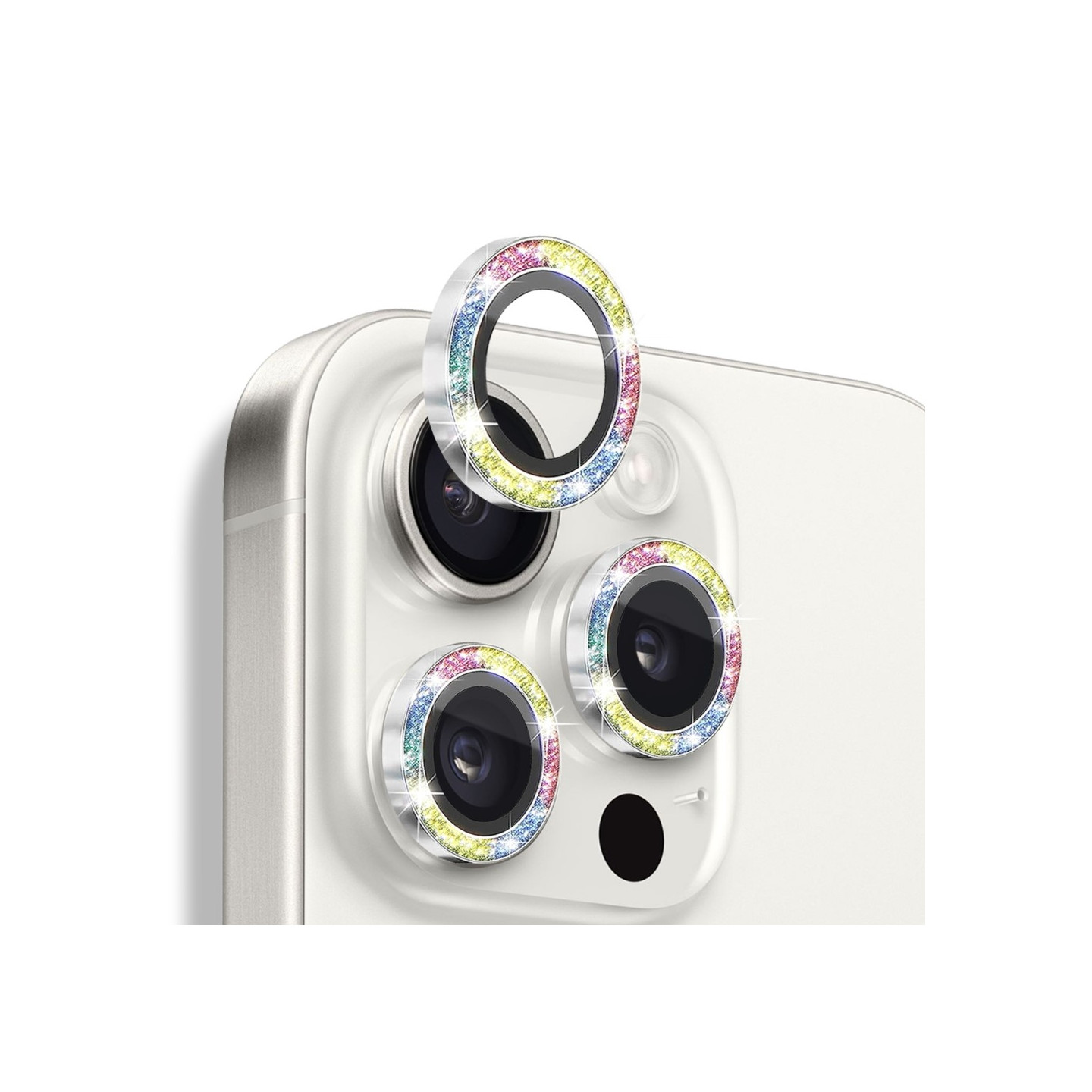 NORTHJO kameralinsedeksel med glitter til iPhone 16 Pro/16 Pro Max, herdet glass og metall