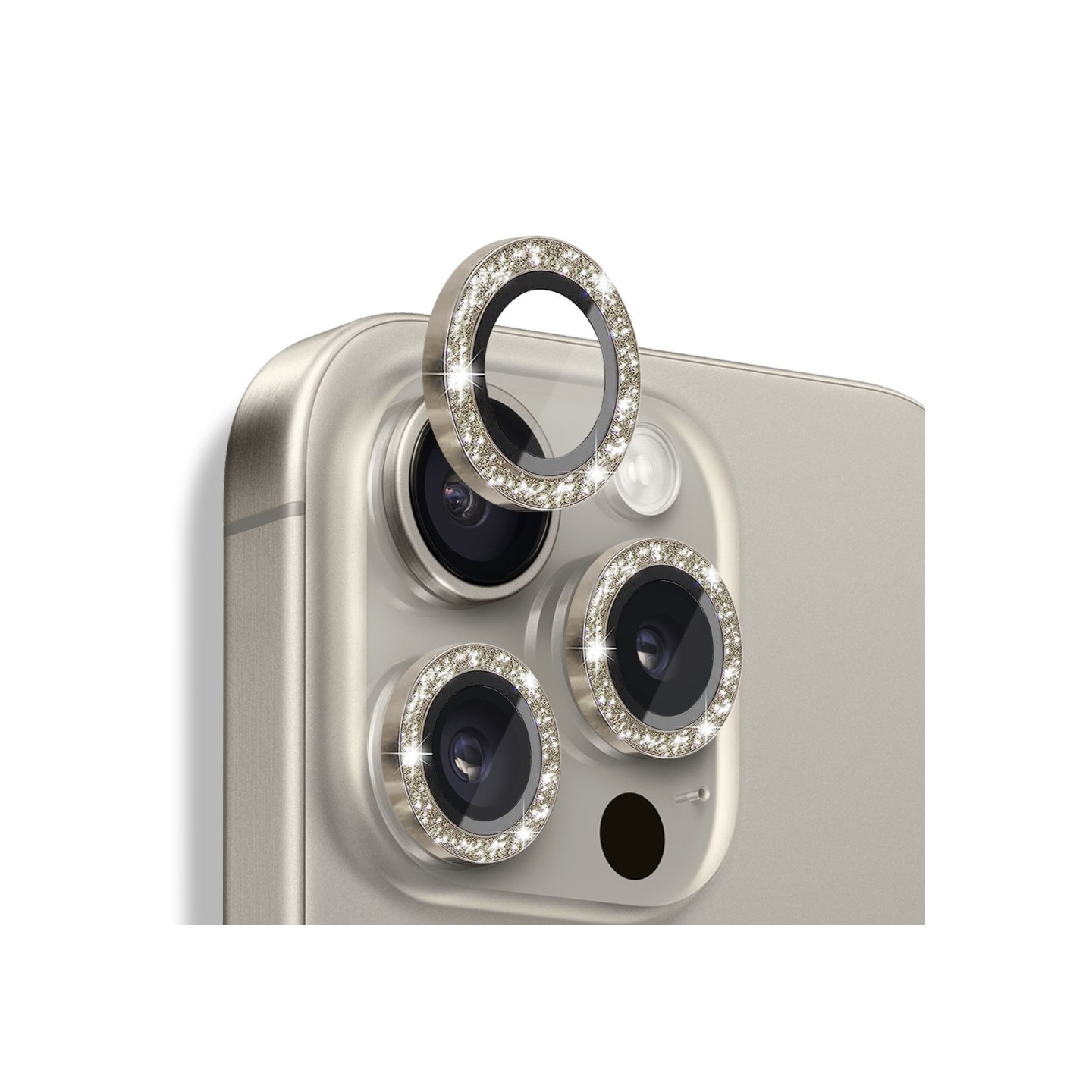 NORTHJO kameralinsedeksel med glitter til iPhone 16 Pro/16 Pro Max, herdet glass og metall