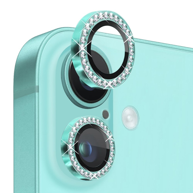 NORTHJO For iPhone 16 / 16 Plus Lens Protector Rhinestone Ring Tempered Glass Lens Film