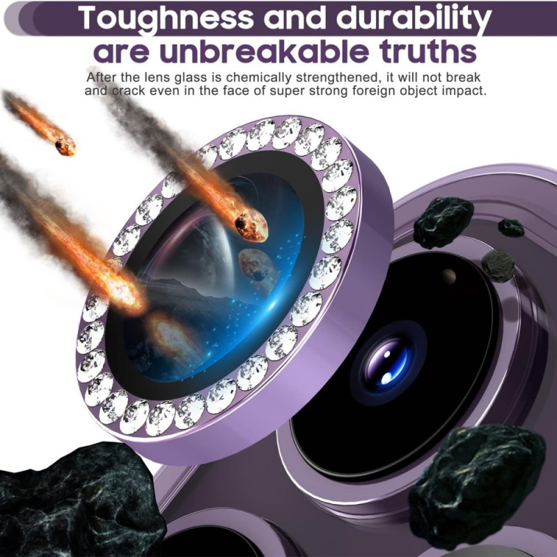 For iPhone 16 Pro 16 Pro Max Camera Lens Protector Tempered Glass+Metal Ring - Purple