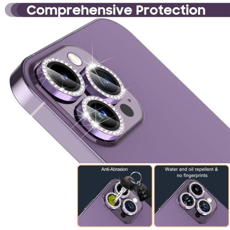 For iPhone 16 Pro 16 Pro Max Camera Lens Protector Tempered Glass+Metal Ring - Purple