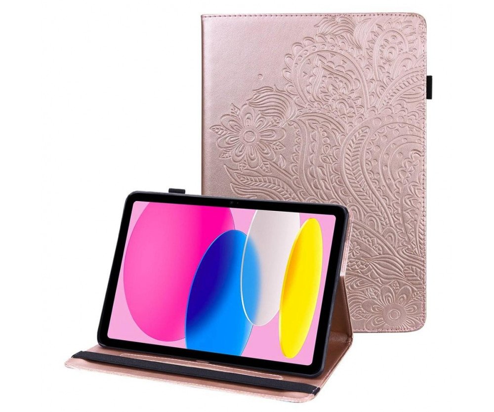 Apple iPad 10.9 2022 Vikbart fodral korthållare Blommor - Rose Gold