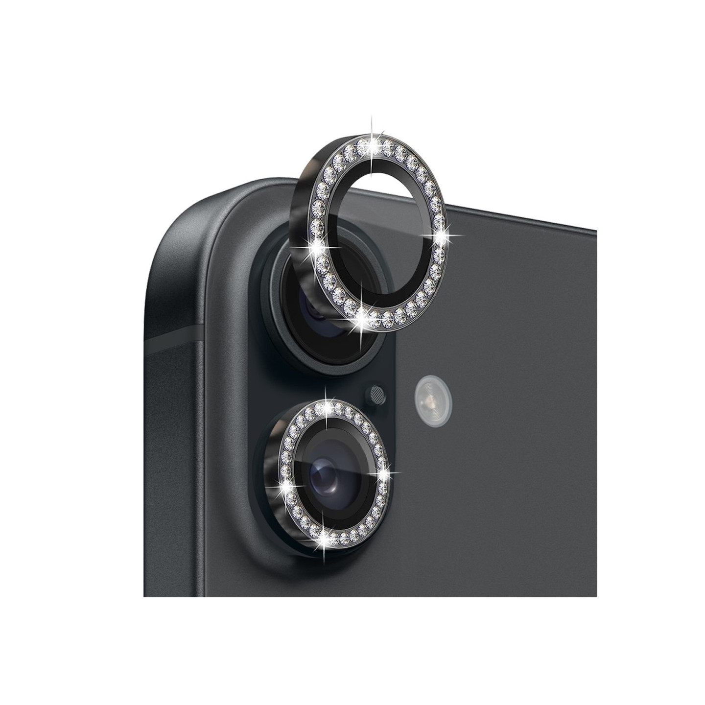 NORTHJO Kameralinsskydd med Strass för iPhone 16 / 16 Plus, Härdat Glas - Svart