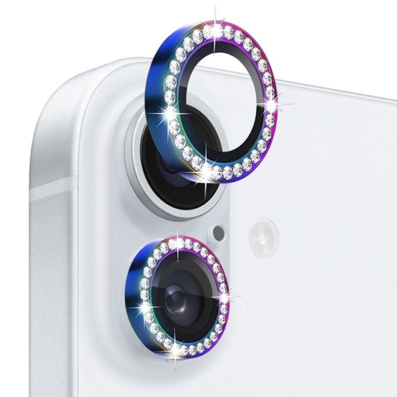 NORTHJO For iPhone 16 / 16 Plus Lens Protector Rhinestone Ring Tempered Glass Lens Film