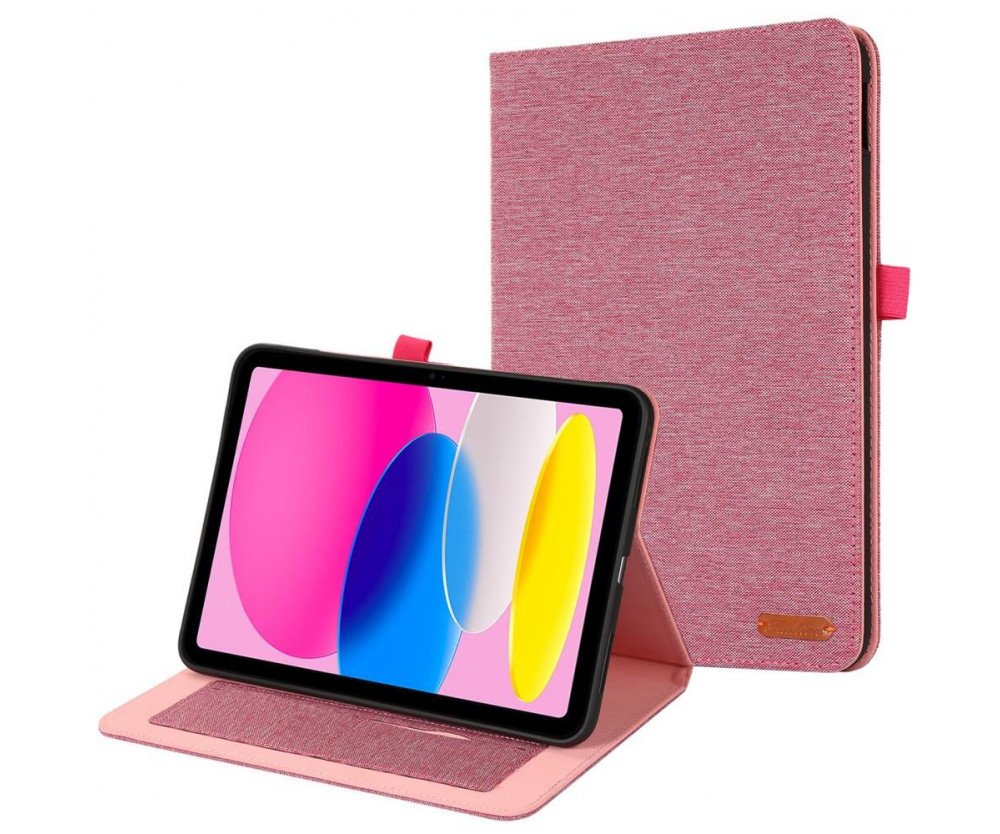 Apple iPad 10.9 2022 Vikbart fodral korthållare Tygtextur - Rosa