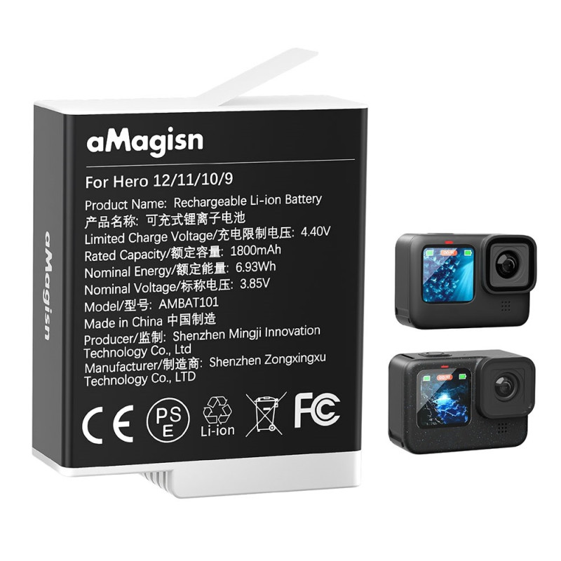 Batteri AMAGISN til GoPro Hero 12/11/10/9 3.85V 1800mAh oppladbar Li - Ion