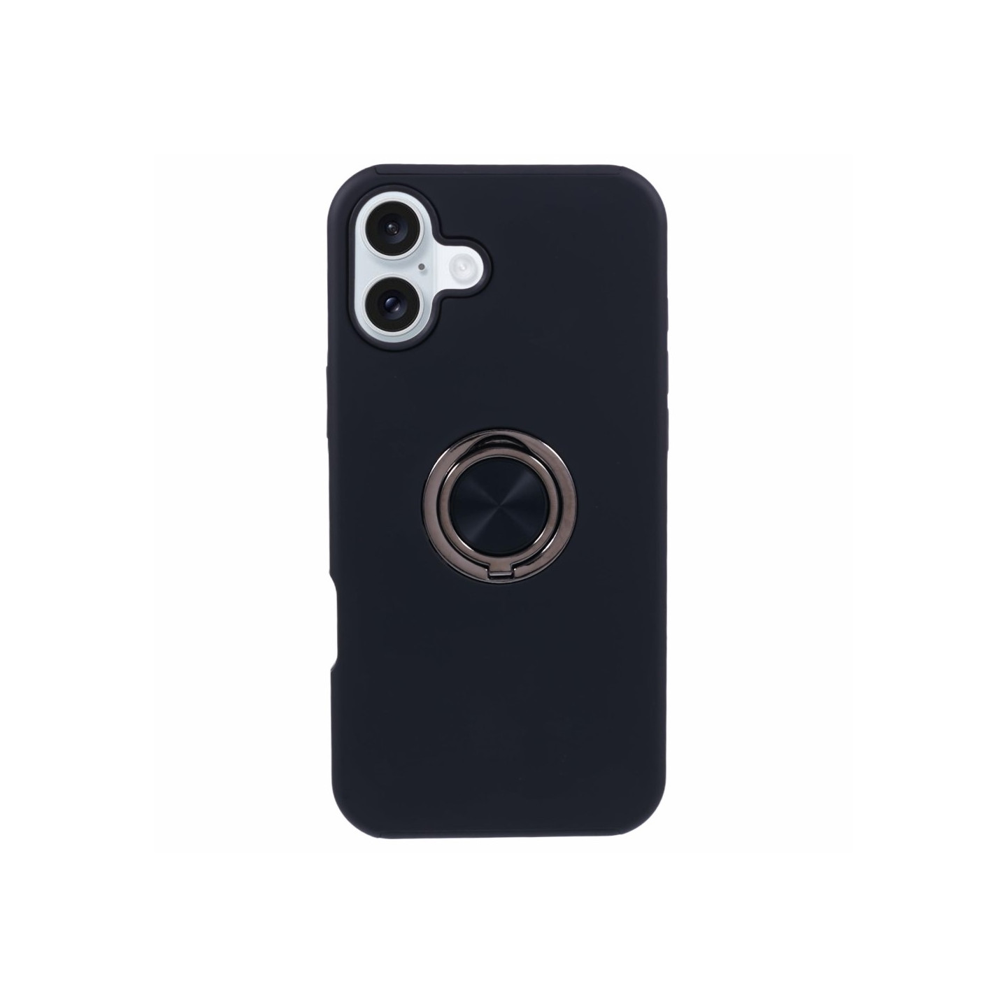 For iPhone 16 Finger Ring Kickstand Hybrid Case - Black
