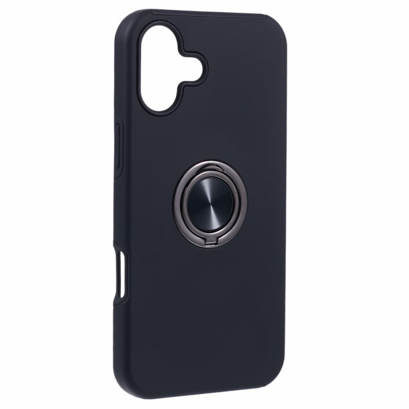 For iPhone 16 Plus Finger Ring Kickstand Hybrid Case - Black