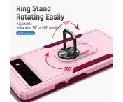 Google Pixel 6A Hybrid skal med Finger Ring & Metall Plåt - Rosa