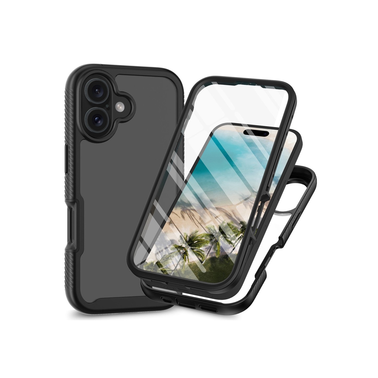 Suojakuori iPhone 16 PC+TPU:lle Kirkas puhelimen kansi PET - näyttökalvolla