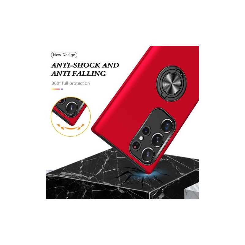 Samsung Galaxy S23 Ultra Finger Ring Kickstand Hybrid Case - Red