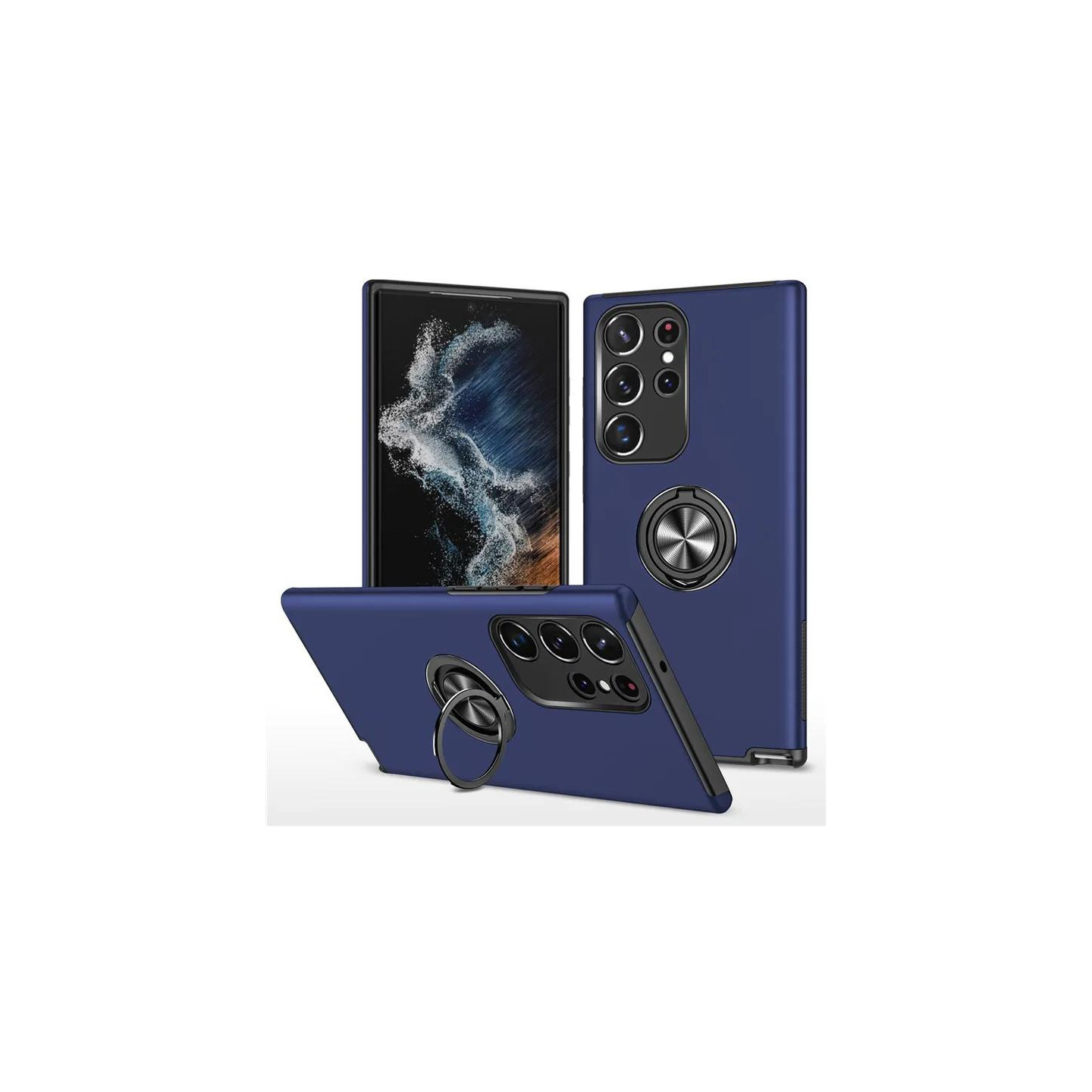 Samsung Galaxy S23 Ultra Finger Ring Kickstand Hybrid Case - Blue