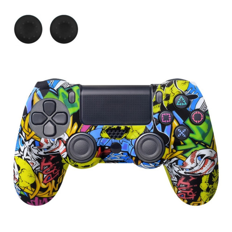Skal för Sony PlayStation 4 Pro Slim PS4 Anti - Slip Silikon Skin Cover - Skull Graffiti