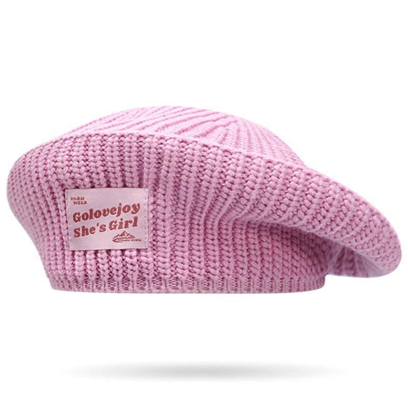 GOLOVEJOY Cotton Knitted Winter Warm Beanie Elastic Knitted Beret Cap - Pink