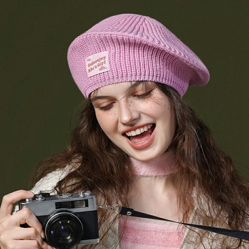 GOLOVEJOY Cotton Knitted Winter Warm Beanie Elastic Knitted Beret Cap - Pink