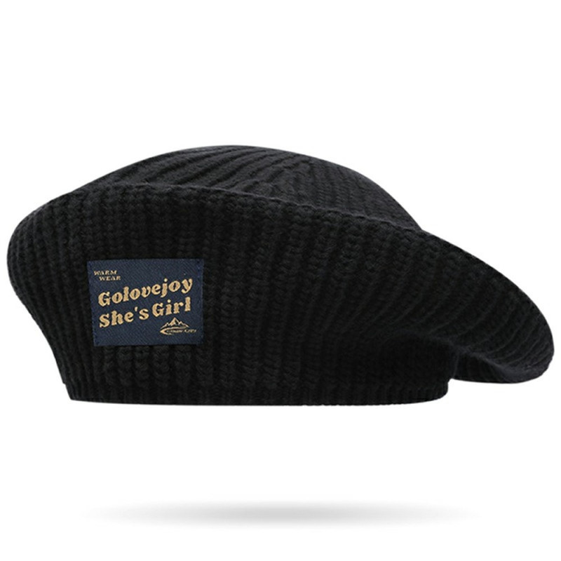 GOLOVEJOY Bomull Strikket Vinter Varm Lue Elastisk Strikket Beret Cap - Svart