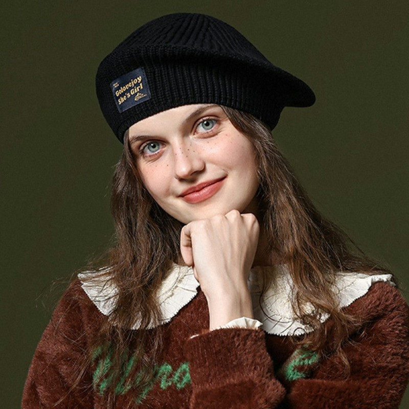 GOLOVEJOY Cotton Knitted Winter Warm Beanie Elastic Knitted Beret Cap - Black