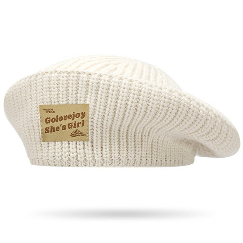 GOLOVEJOY Cotton Knitted Winter Warm Beanie Elastic Knitted Beret Cap - Beige