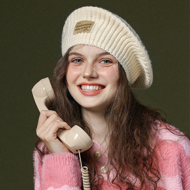 GOLOVEJOY Cotton Knitted Winter Warm Beanie Elastic Knitted Beret Cap - Beige