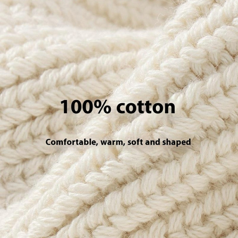 GOLOVEJOY Cotton Knitted Winter Warm Beanie Elastic Knitted Beret Cap - Beige