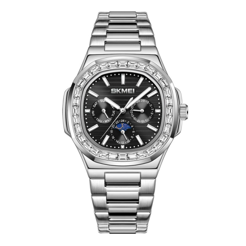 SKMEI Clock Business Herre Quartz Watch Zircon Fashion Armbåndsur - Sølv + Sort