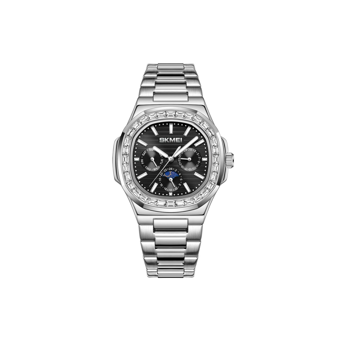 SKMEI Watch Business Men Quartz Watch Zircon mote armbåndsur - sølv+svart