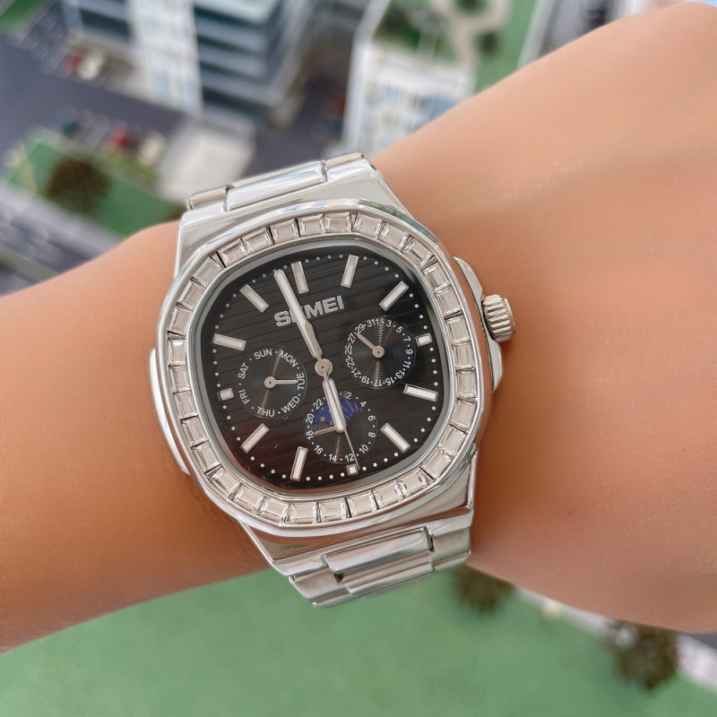 SKMEI Klocka Business Men Quartz Watch Zircon Fashion Armbandsur - Silver + Svart