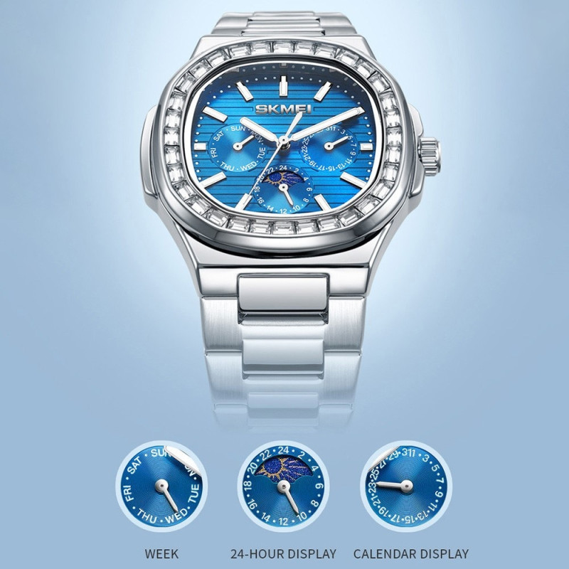 SKMEI Watch Business Men Quartz Watch Zircon mote armbåndsur - sølv+svart