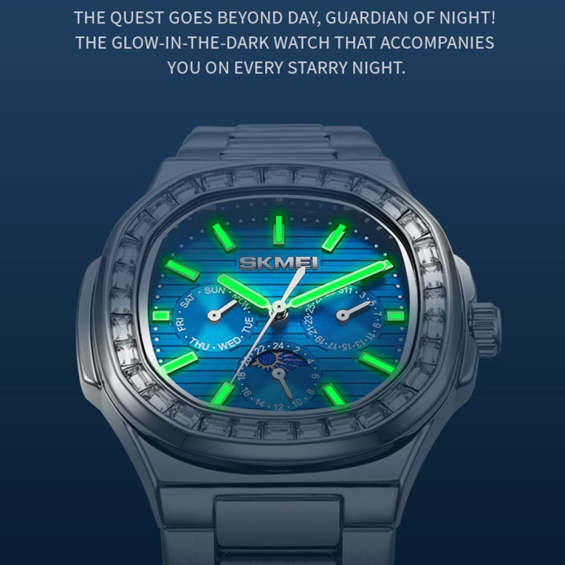 SKMEI Clock Business Men Quartz Watch Zircon Fashion Wristwatch - Silver + Black