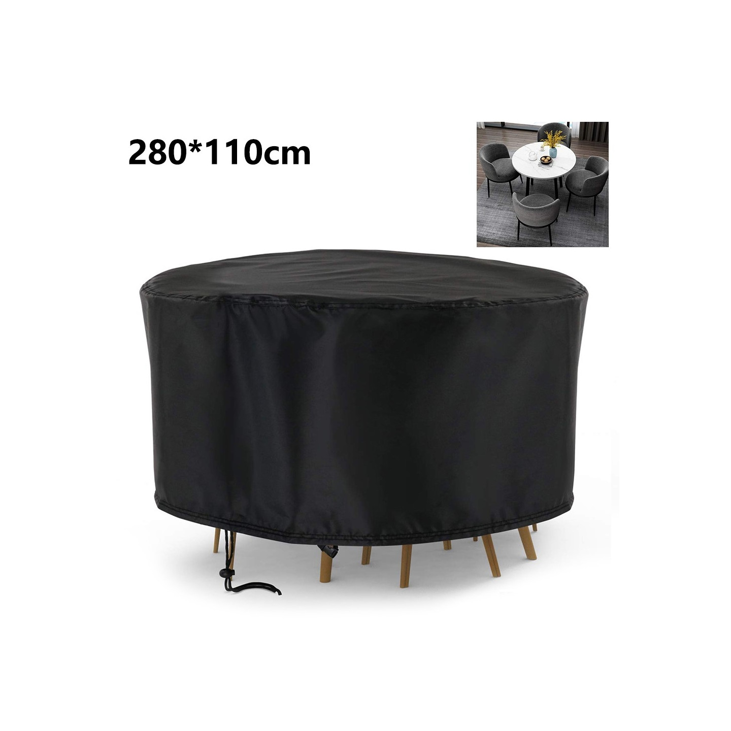 280x110 cm UV-suojaava 210D Oxford-kangas Pyöreä Pölysuoja Huonekalupöytä Kiristysnyörillä