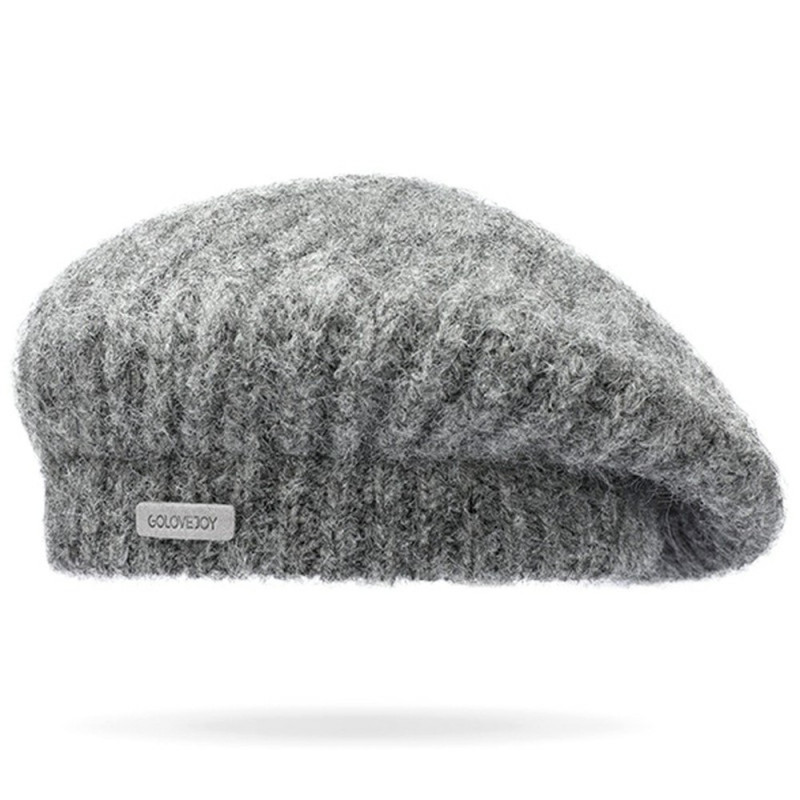 GOLOVEJOY Solid Color Winter Woolen Warm Beanie Elastic Knitted Beret Cap - Grey