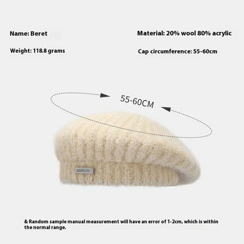 GOLOVEJOY Solid Color Winter Woolen Warm Beanie Elastic Knitted Beret Cap - Grey
