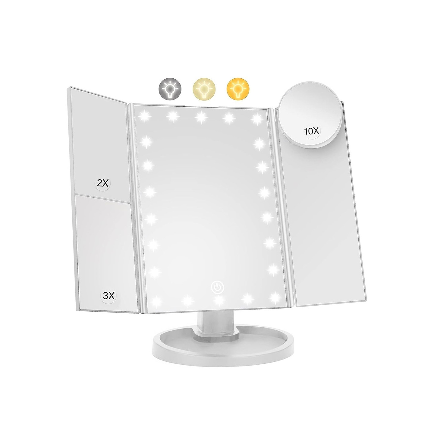 3 - sidet sammenfoldelig makeup spejl, der kan dæmpes lys 22LED bordspejl - Hvid