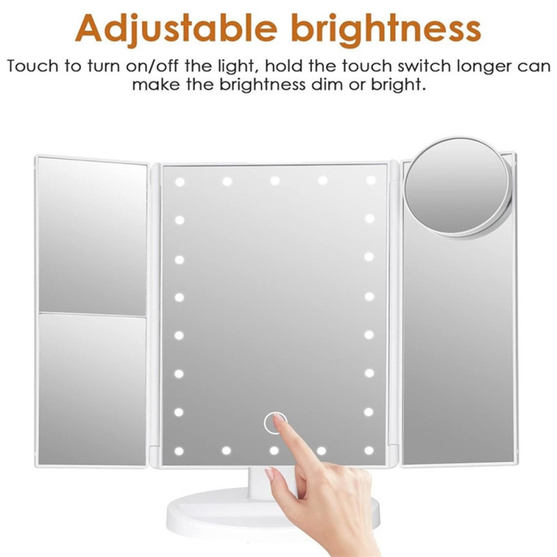 3 - Sided Folding Makeup Mirror Dimmable Light 22LED Table Mirror Mirror - White