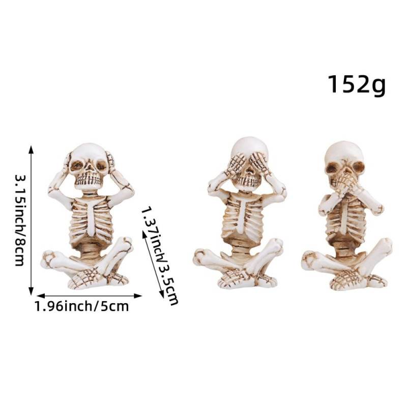 3 PCS Halloween Spooky Horror Ornament Scary Decoration Sitting Skeleton