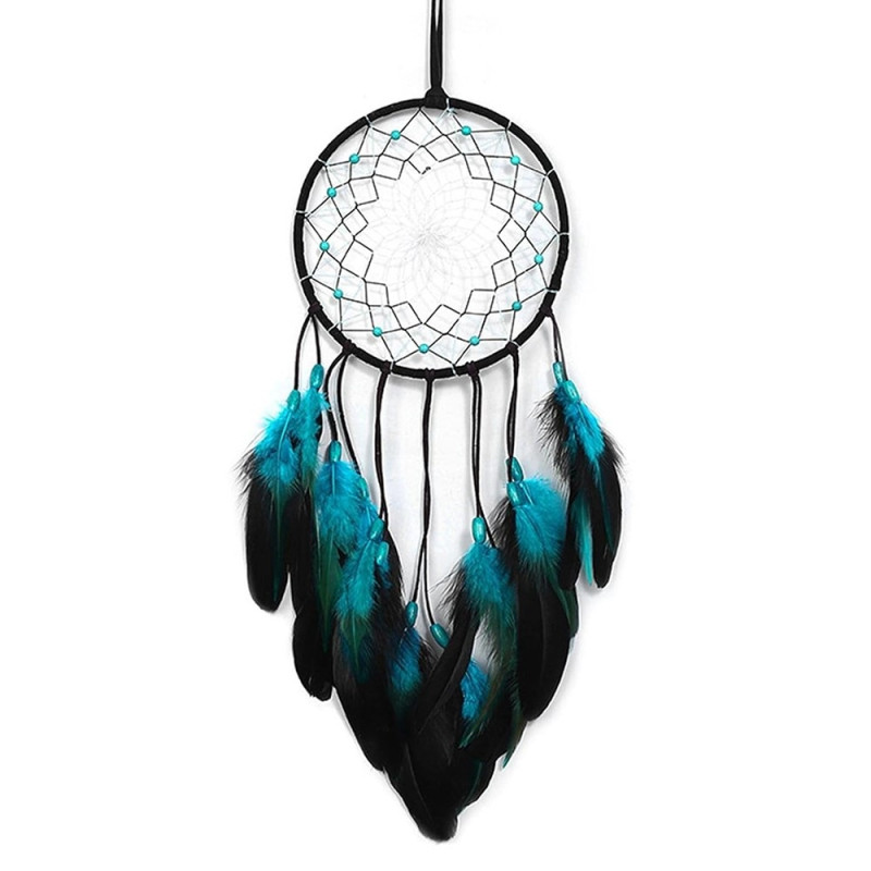 Dream Catcher Blue Feather riippuva sisustus Tuulikello seinäkoristelu LED - valonauha