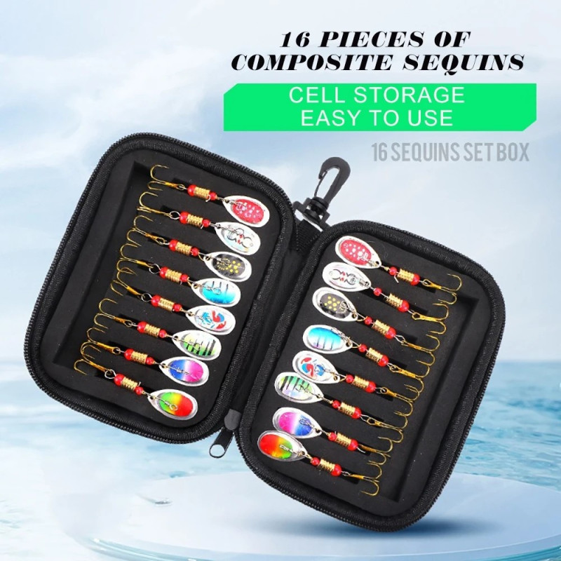 16 pcs 3g metal spinner bait Fishing lure lure with storage bag - C