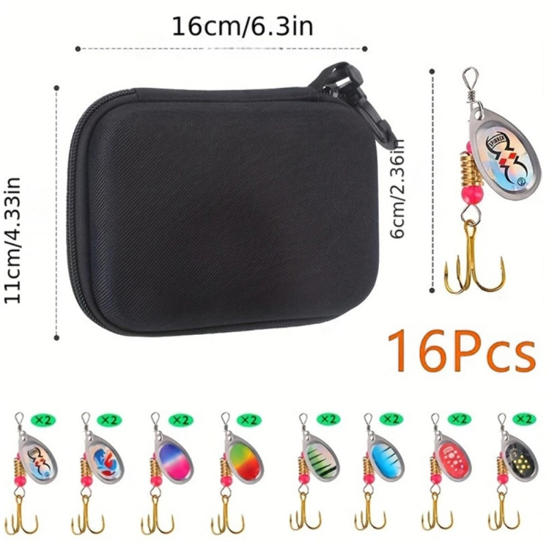 16 st 3g metall spinner bete Fiskedrag drag med förvaringsväska - C