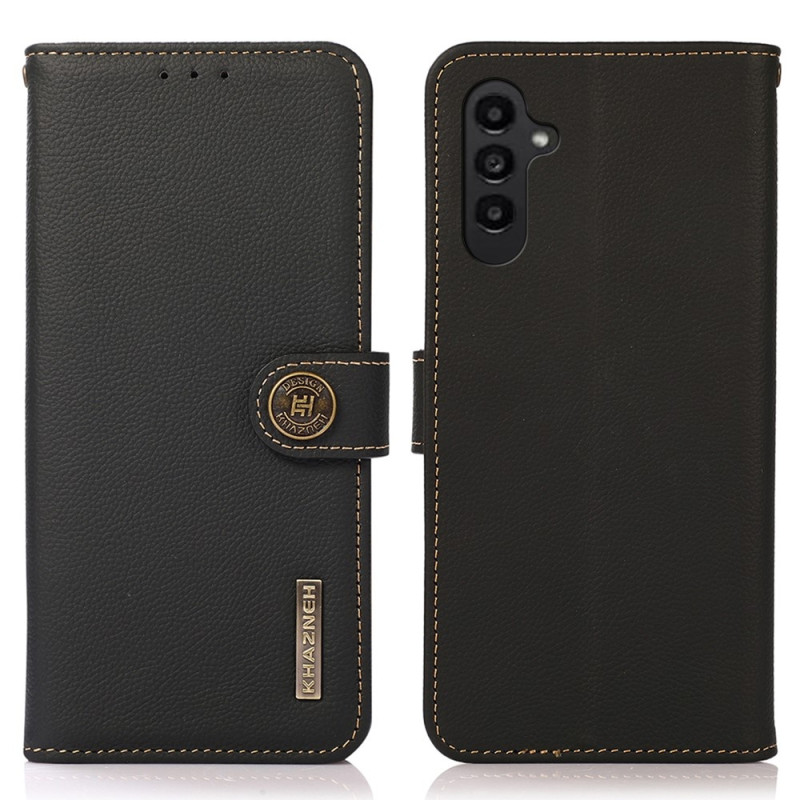 KHAZNEH Samsung Galaxy S24 FE Kotelo Aidosta Nahasta Pankkilompakkotoiminnolla - Musta