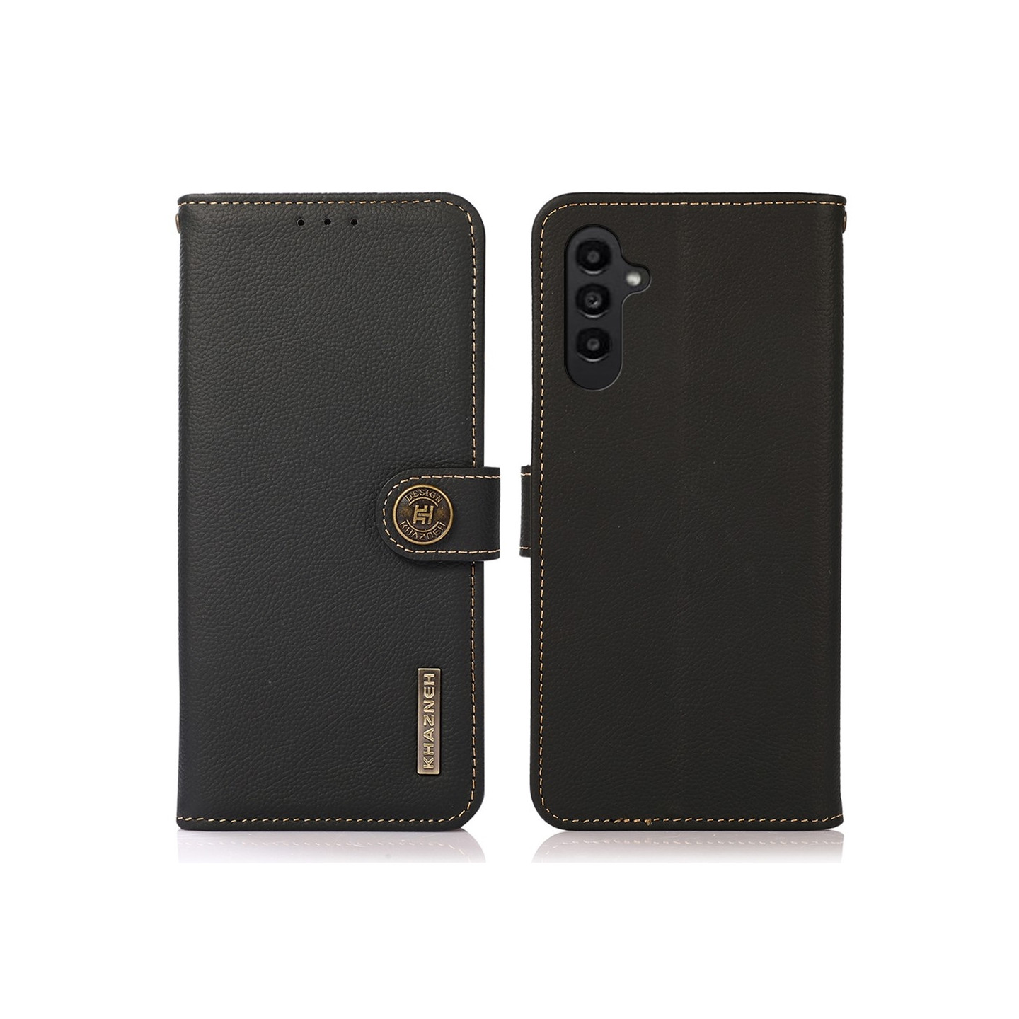 KHAZNEH For Samsung Galaxy S24 FE Case Genuine Cow Leather Cover - Black